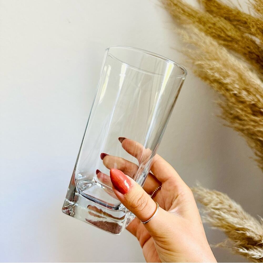 POTTERY BARN Clear Modern Stemless Highball Juice Glass Drink Wear Glasses Set 4